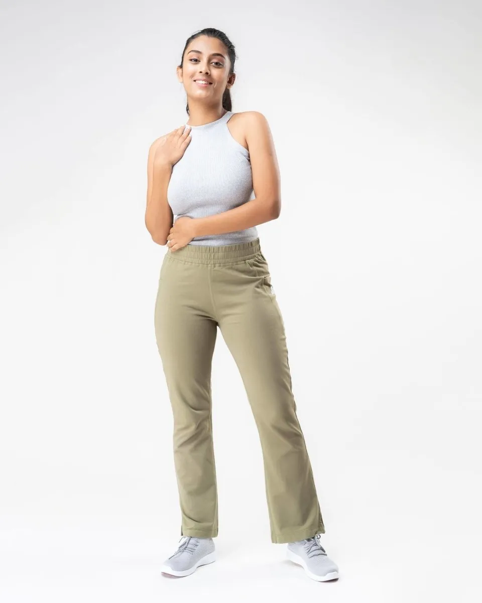 100% Organic Cotton Green Flared Bottom Athleisure Pant For Women