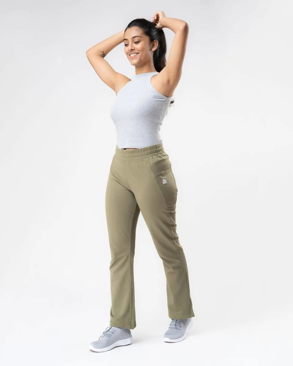 100% Organic Cotton Green Flared Bottom Athleisure Pant For Women