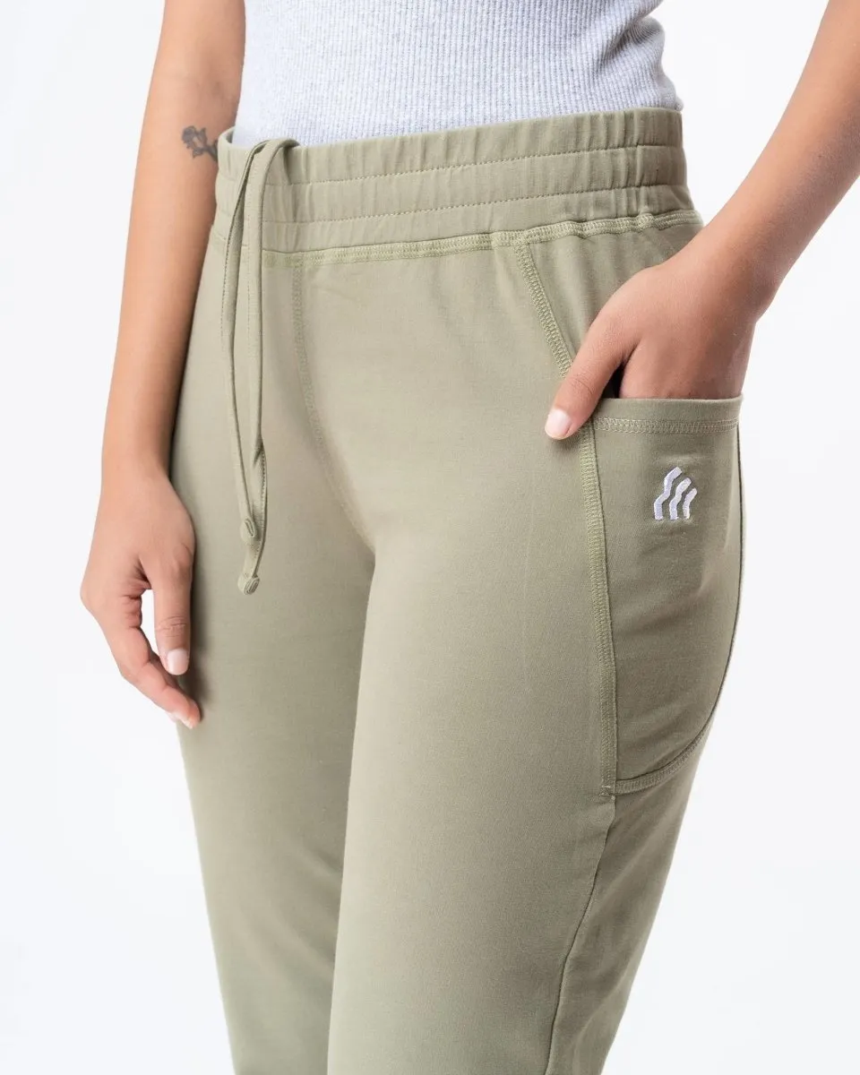 100% Organic Cotton Green Flared Bottom Athleisure Pant For Women