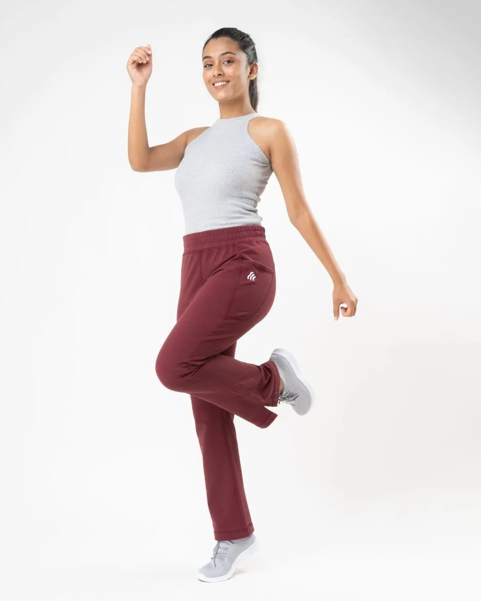 100% Organic Cotton Maroon Flared Bottom Athleisure Pant For Women