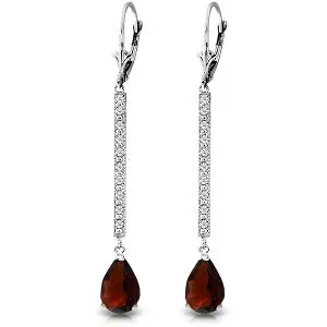 14K Solid White Gold Earrings w/ Diamonds & Garnets