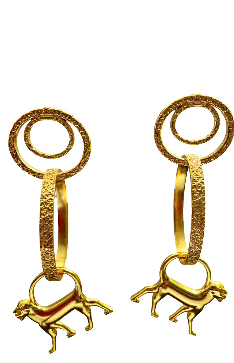 6 WEEK  PREORDER - Bonoselulu Triple Hoop Leopard Drop Earrings (Hammered)