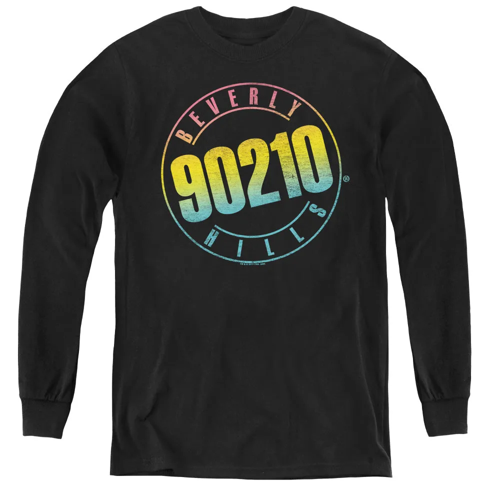 90210 Color Blend Logo Long Sleeve Kids Youth T Shirt Black