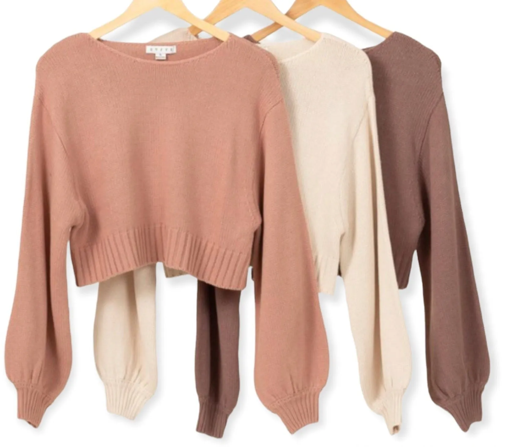 All To Myself Long Puff- Sleeve Cropped Sweater-  Mauve