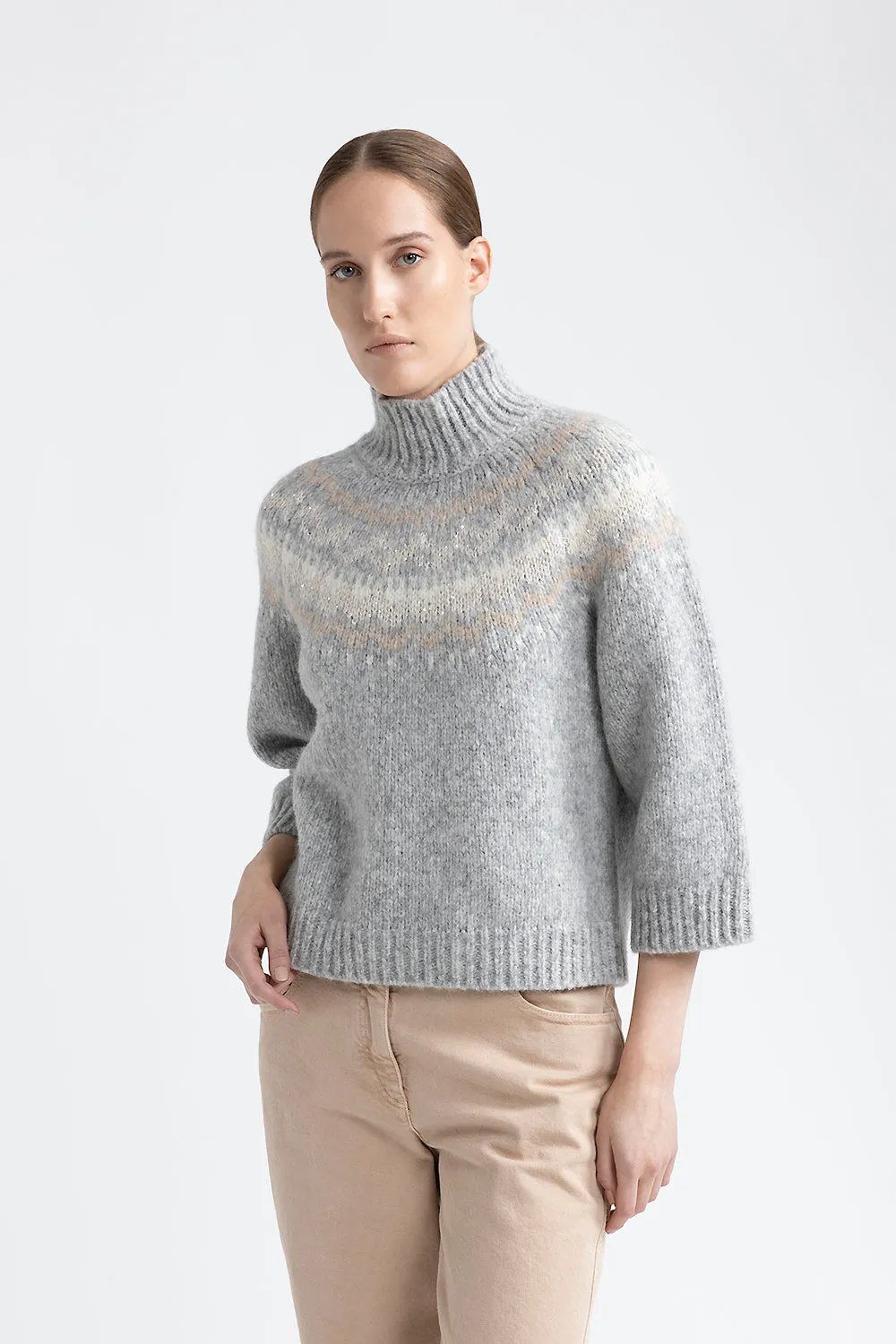 Alpaca and wool jacquard high neck sweater