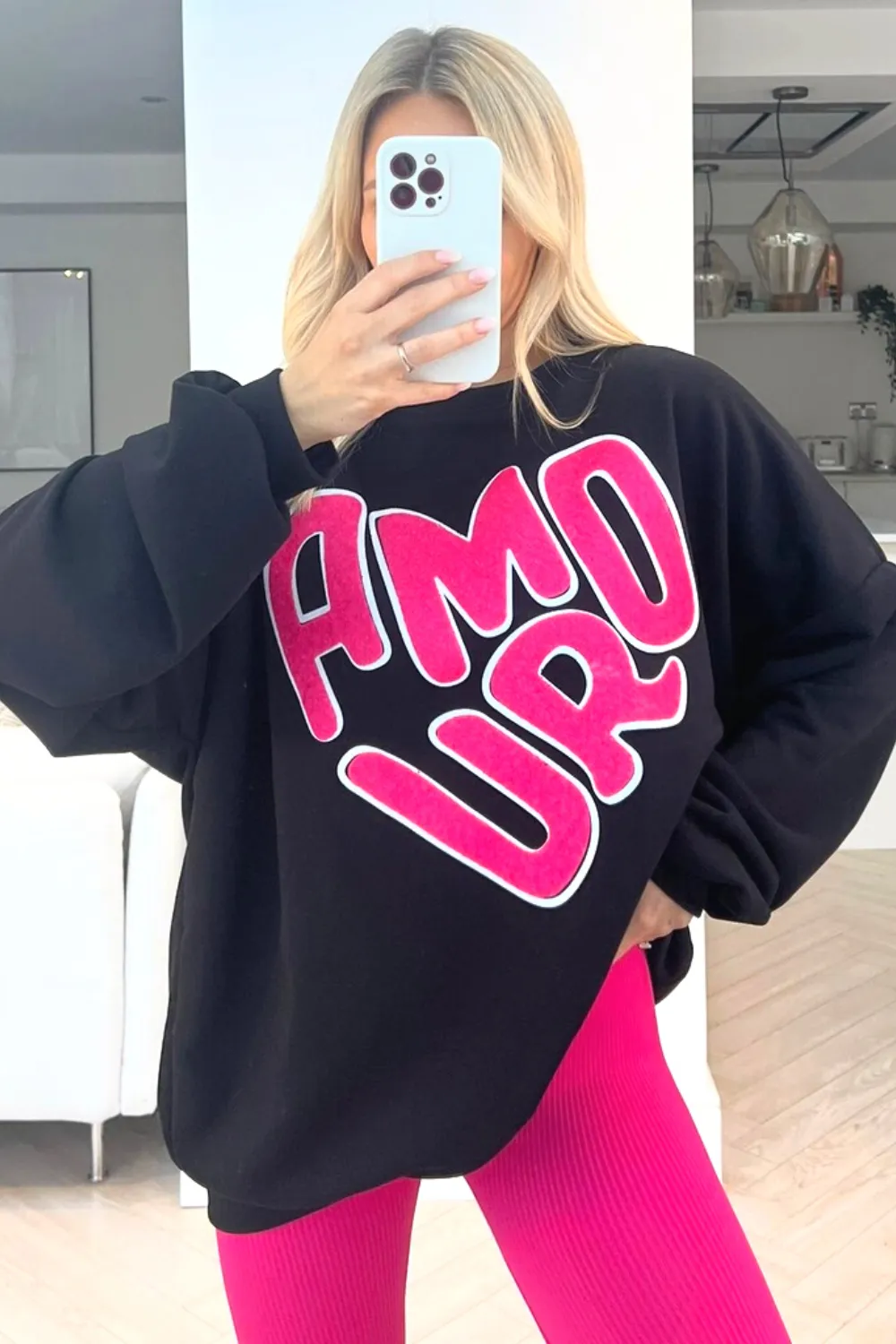 Amour pink & black round neck sweater