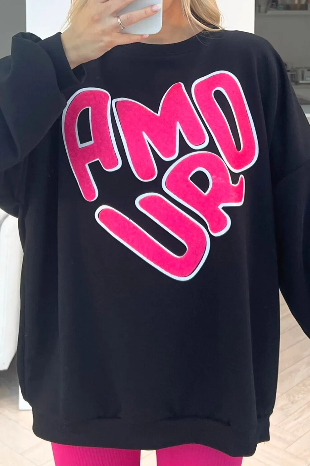 Amour pink & black round neck sweater