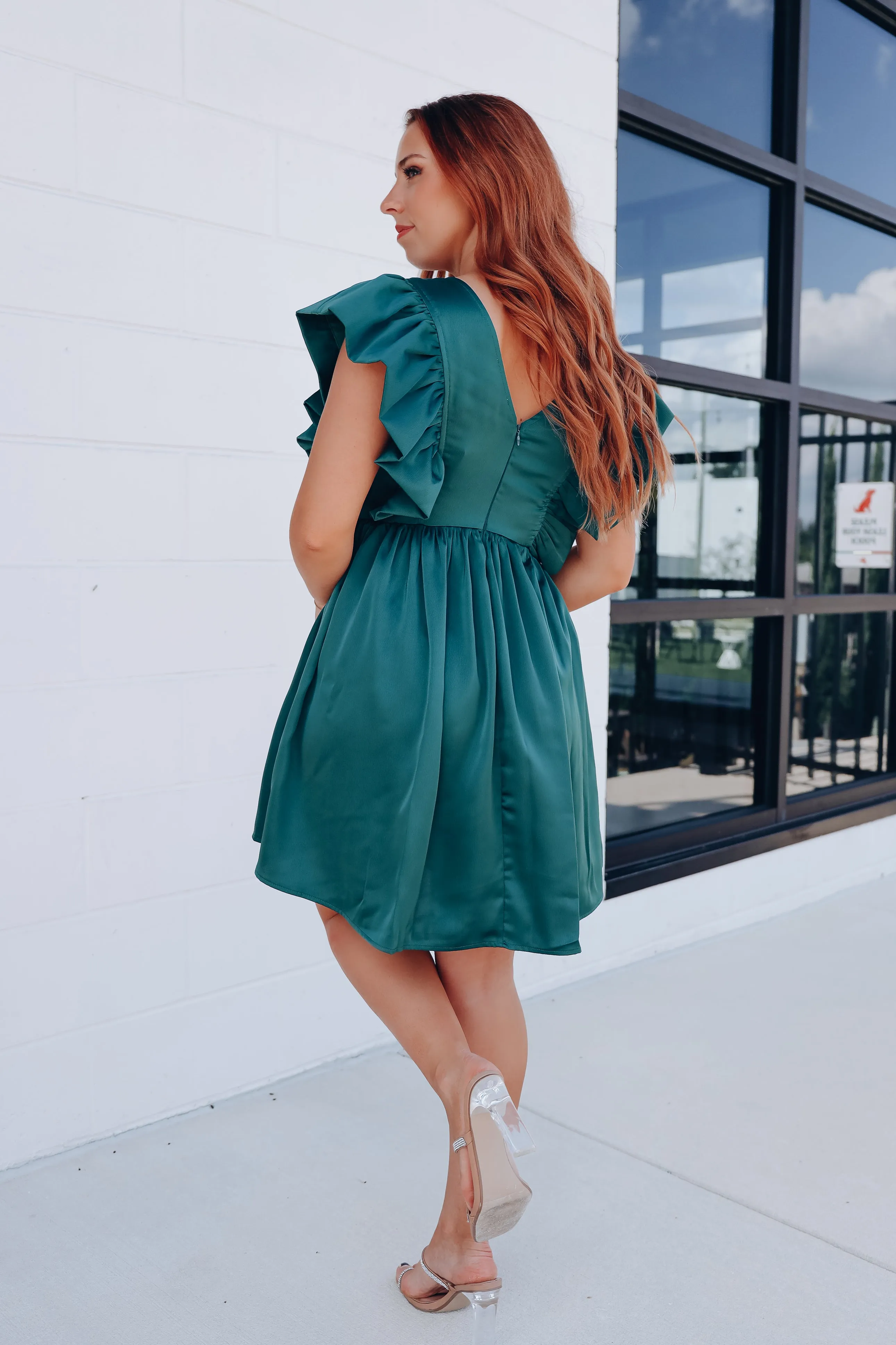 Angelic Ruffle Sleeve Babydoll Dress - Green