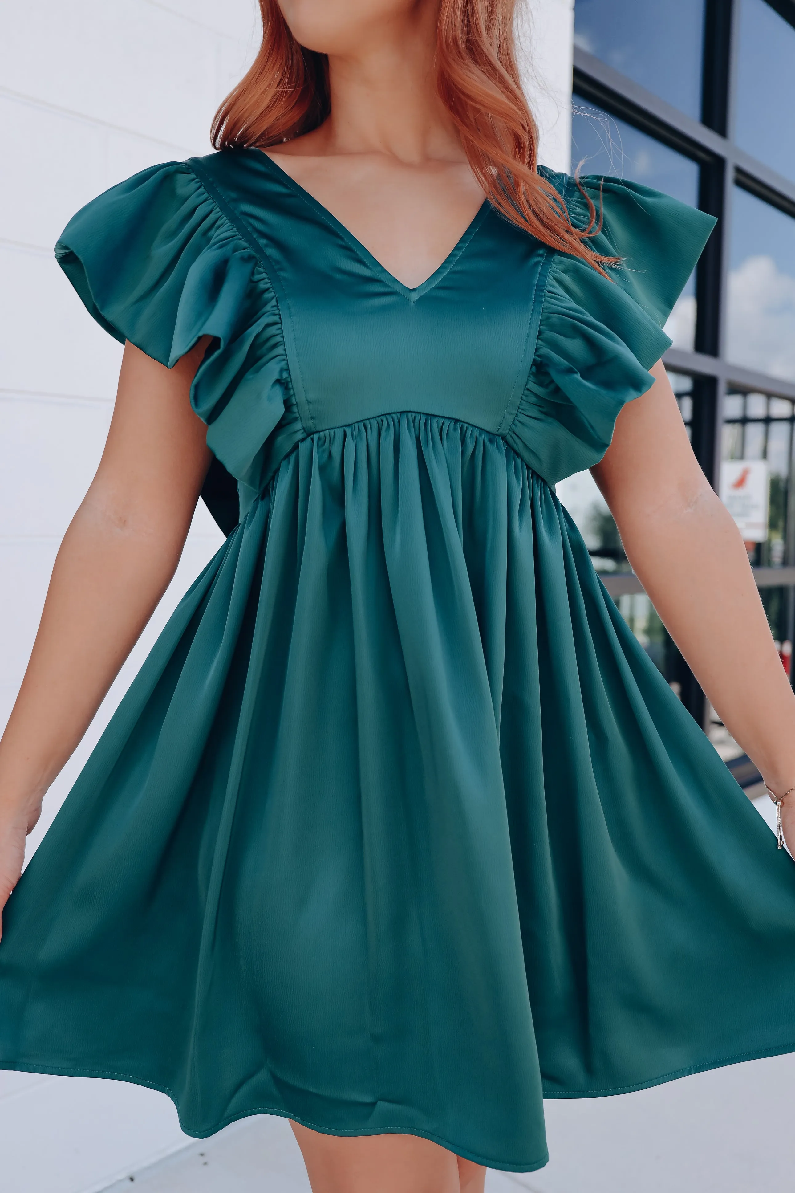 Angelic Ruffle Sleeve Babydoll Dress - Green