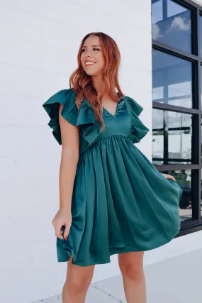 Angelic Ruffle Sleeve Babydoll Dress - Green