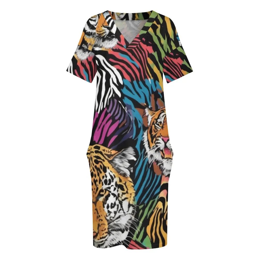 Animal Wild Face Loose Pocket Dress