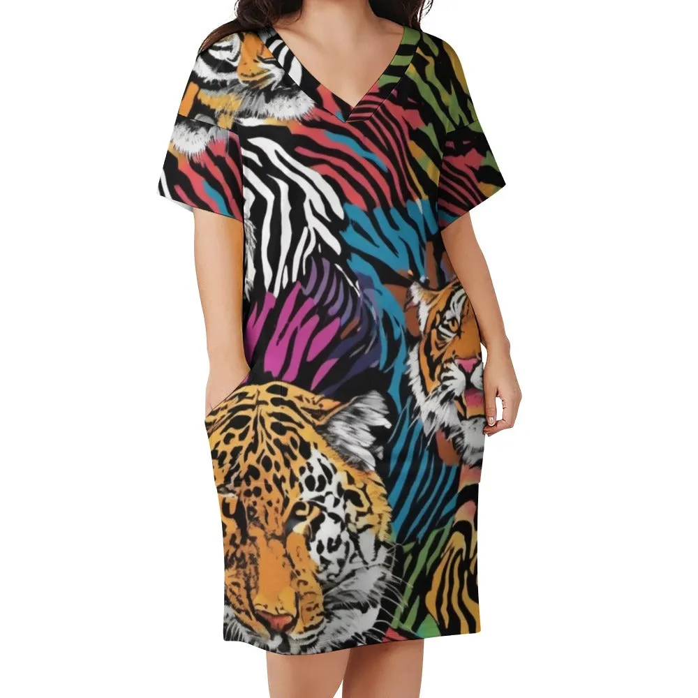 Animal Wild Face Loose Pocket Dress