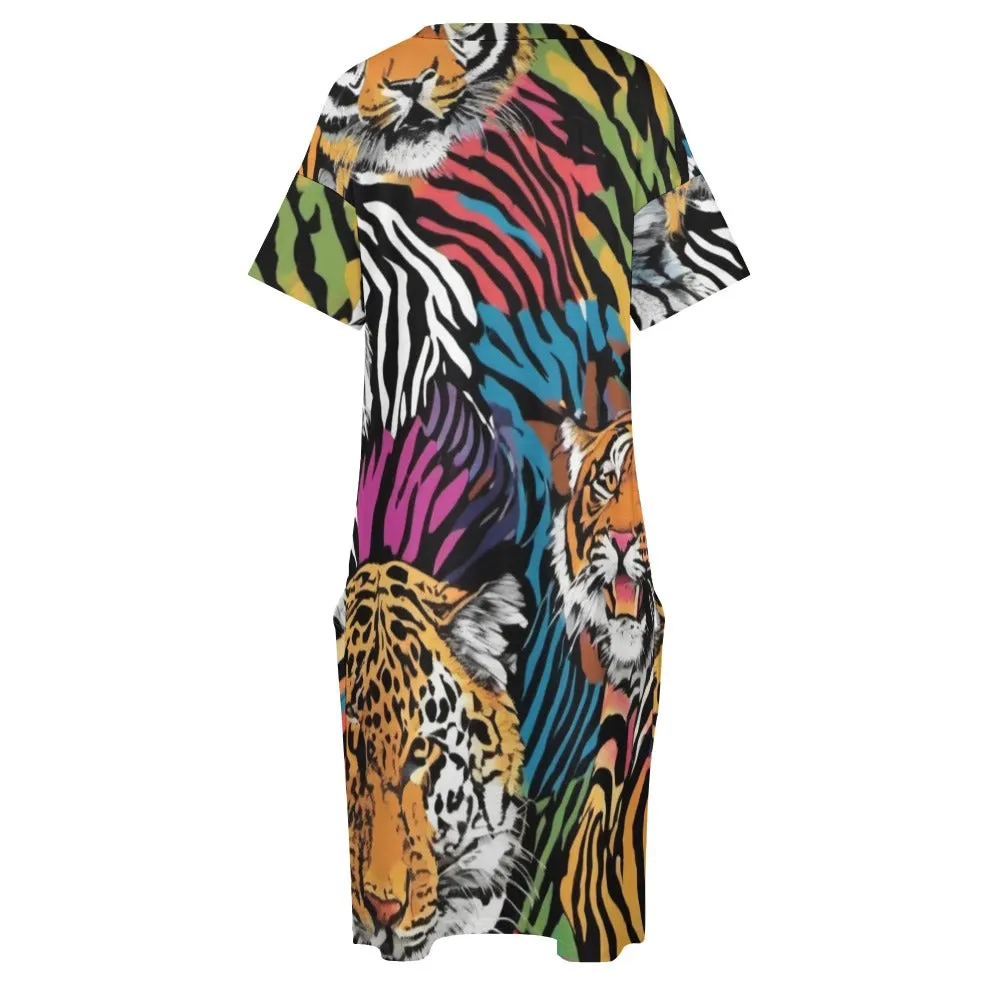 Animal Wild Face Loose Pocket Dress