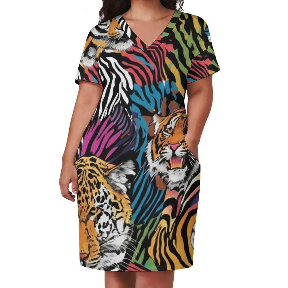 Animal Wild Face Loose Pocket Dress