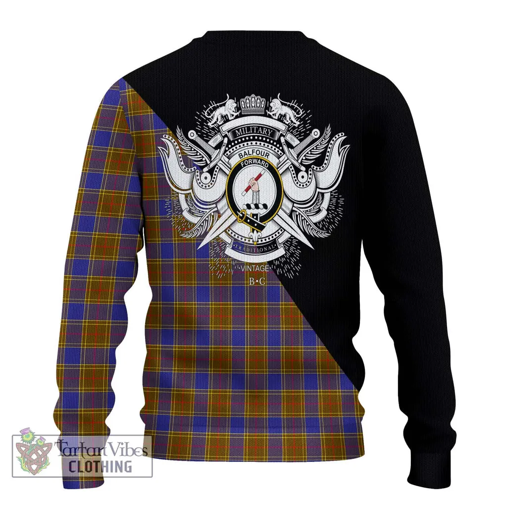 Balfour Tartan Ugly Sweater with Family Crest and Military Logo Style