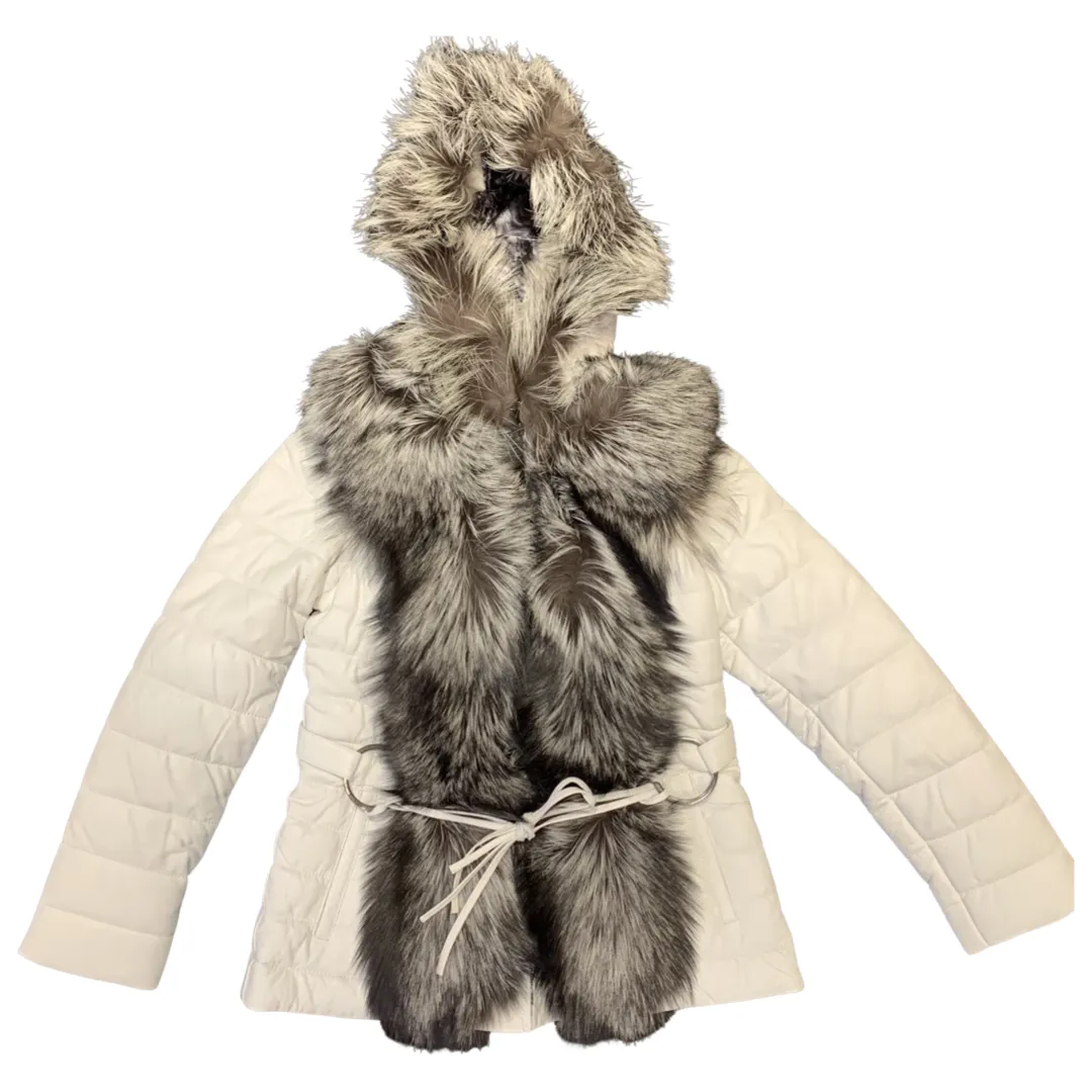 Barya NewYork Womens White Lambskin Fox Fur Coat