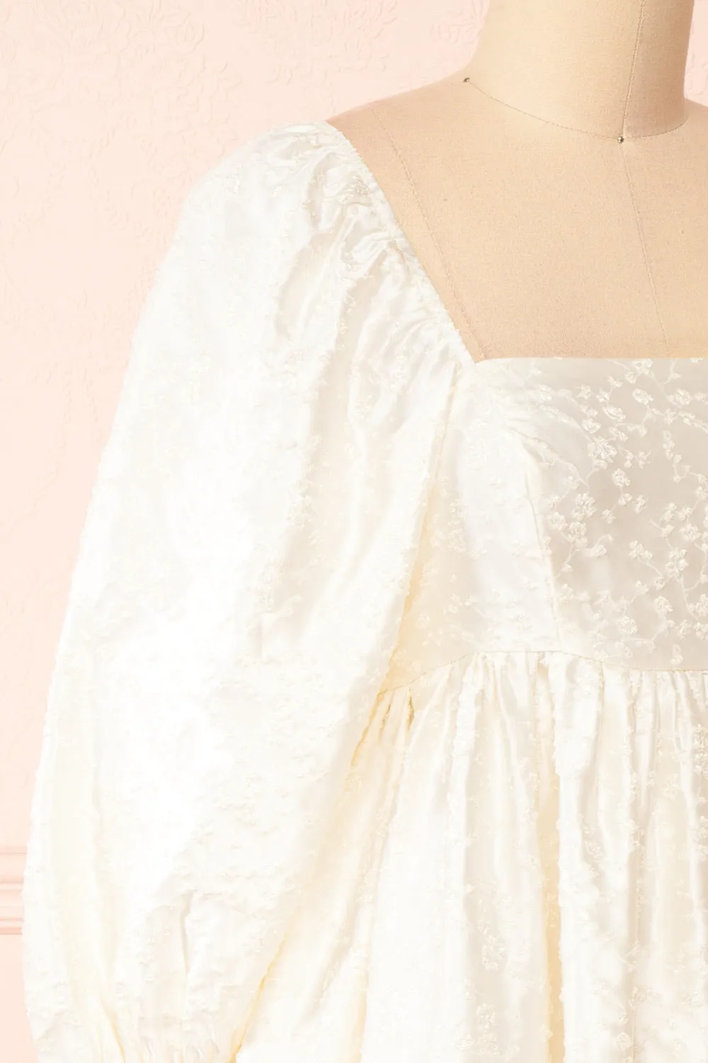 Betie | Ivory Satin Embroidered Babydoll Dress