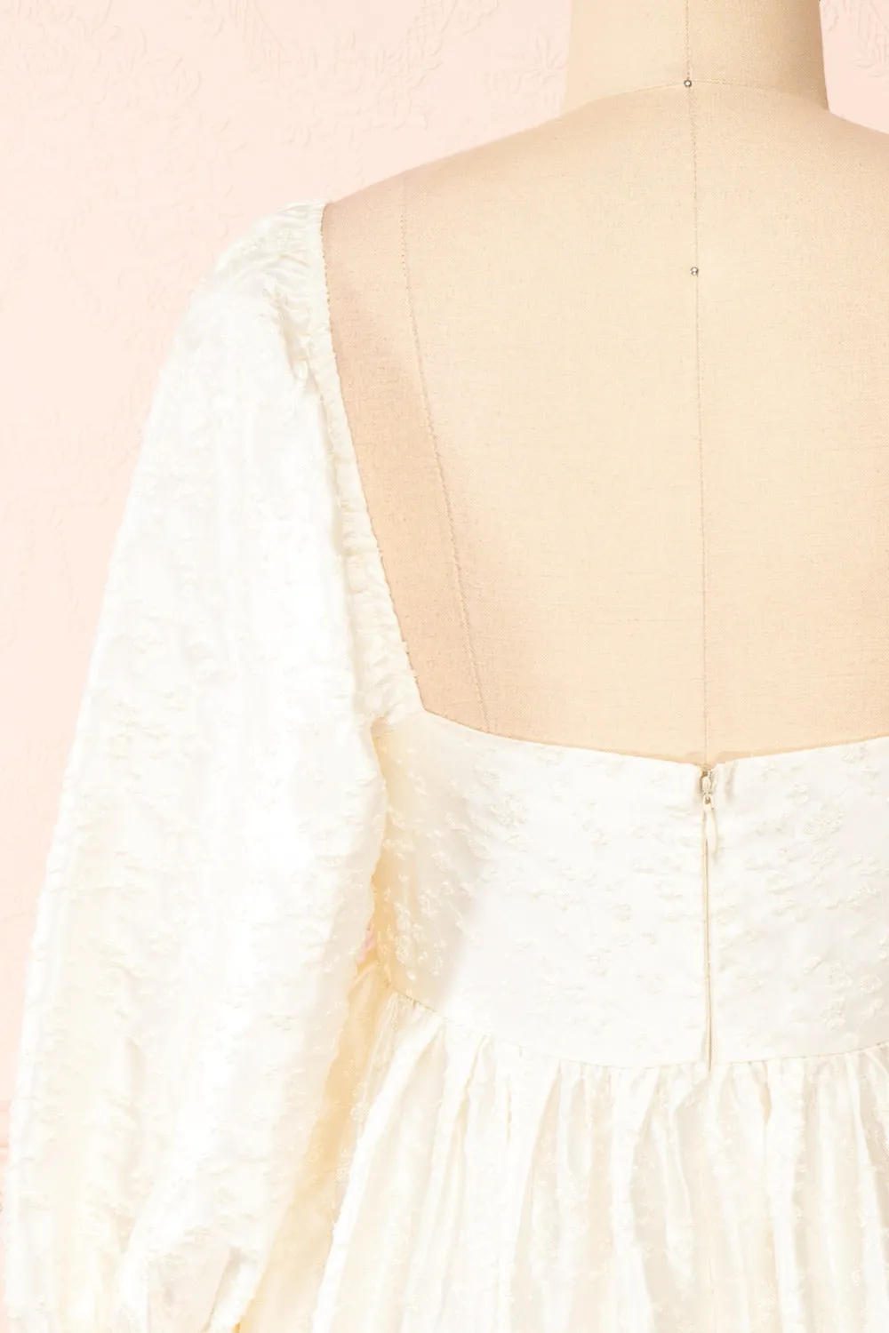 Betie | Ivory Satin Embroidered Babydoll Dress