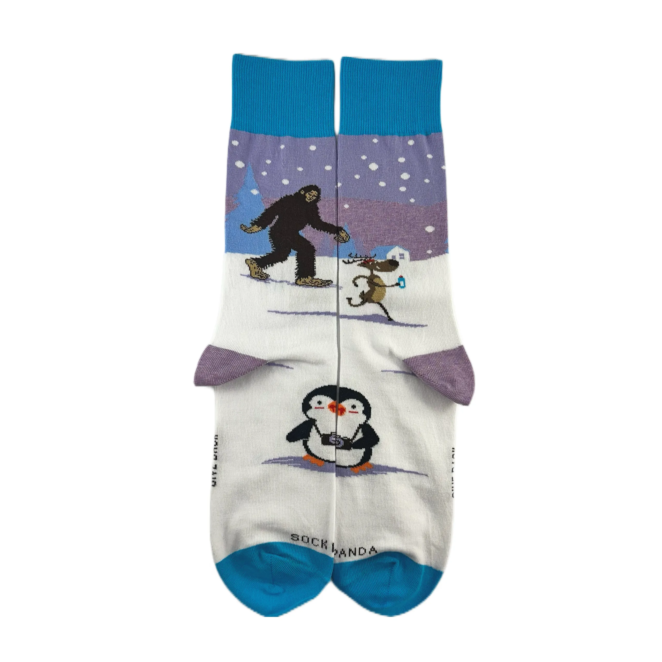 Bigfoot with Reindeer and Penguin Socks from the Sock Panda (Adult Large - Men's Shoe Sizes 8-12)