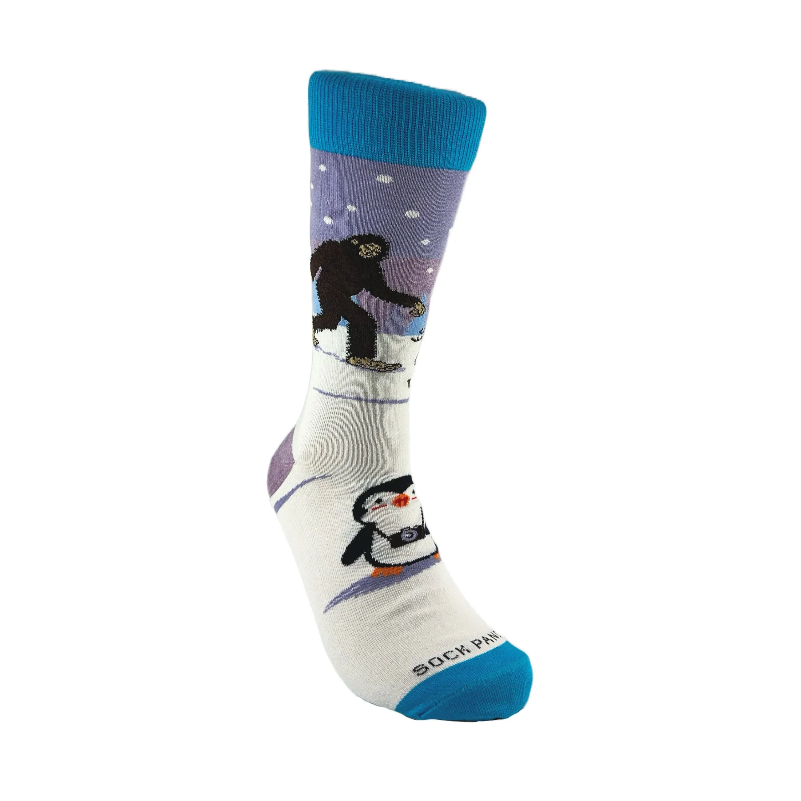 Bigfoot with Reindeer and Penguin Socks from the Sock Panda (Adult Large - Men's Shoe Sizes 8-12)