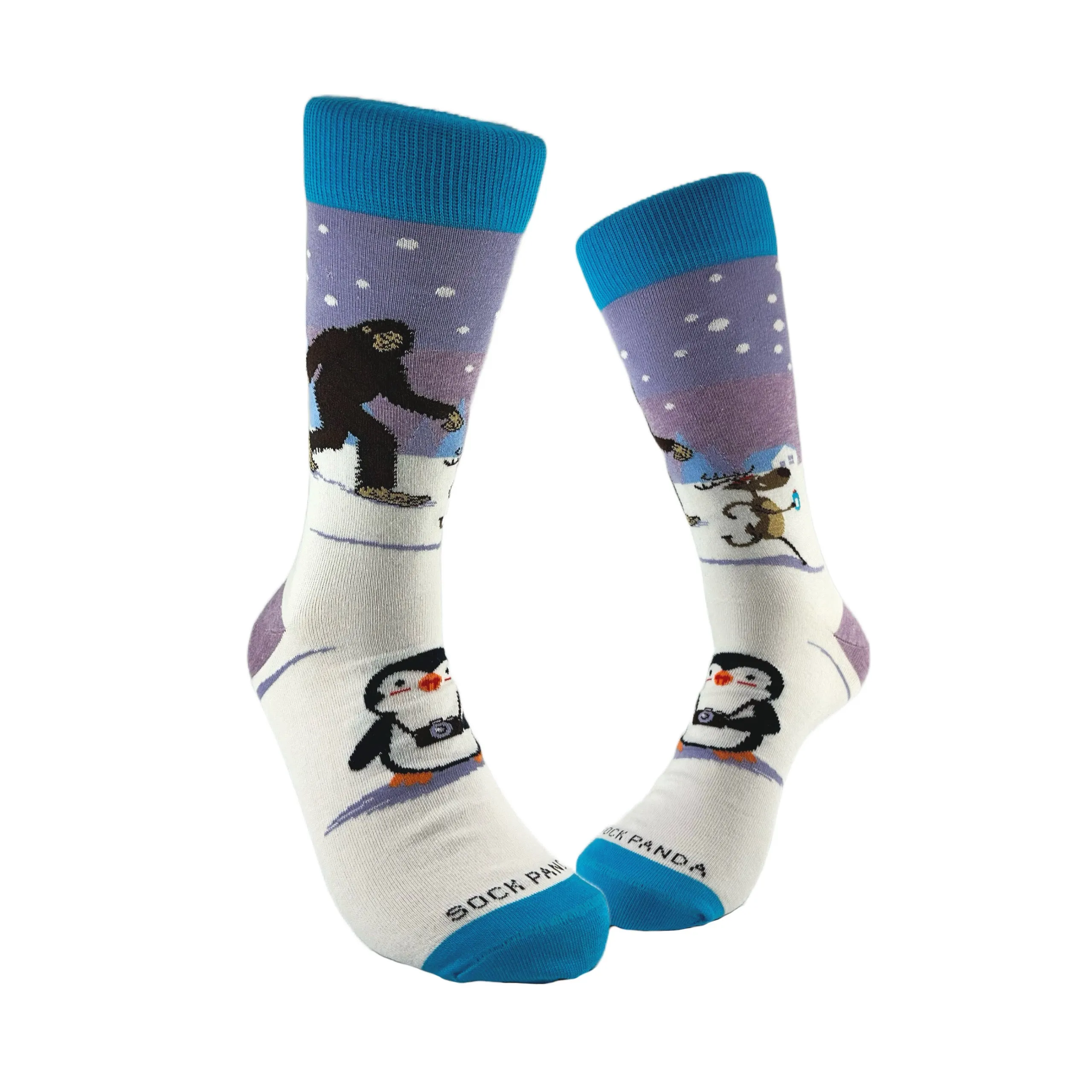 Bigfoot with Reindeer and Penguin Socks from the Sock Panda (Adult Large - Men's Shoe Sizes 8-12)