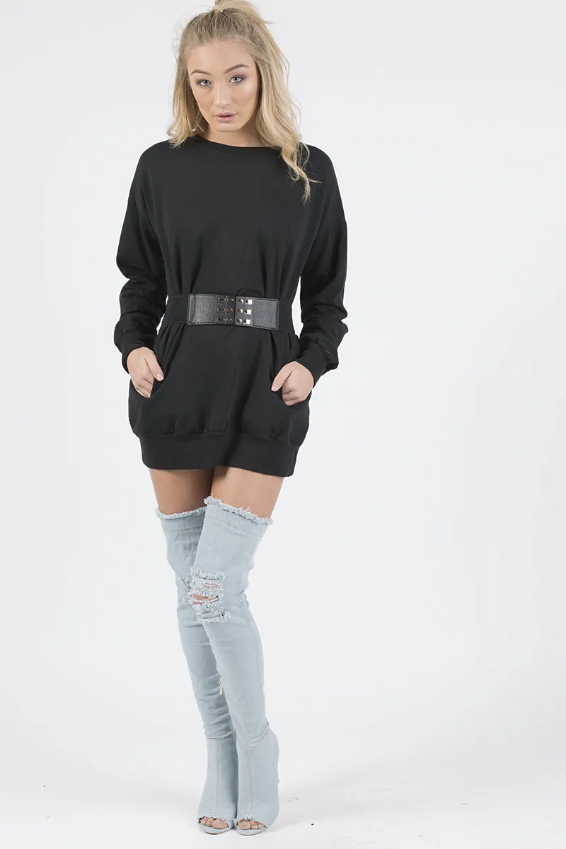 Black Oversized Ruched Sleeves Jumper Dress - Hayley