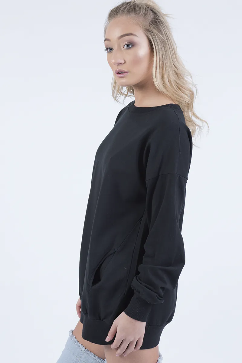 Black Oversized Ruched Sleeves Jumper Dress - Hayley