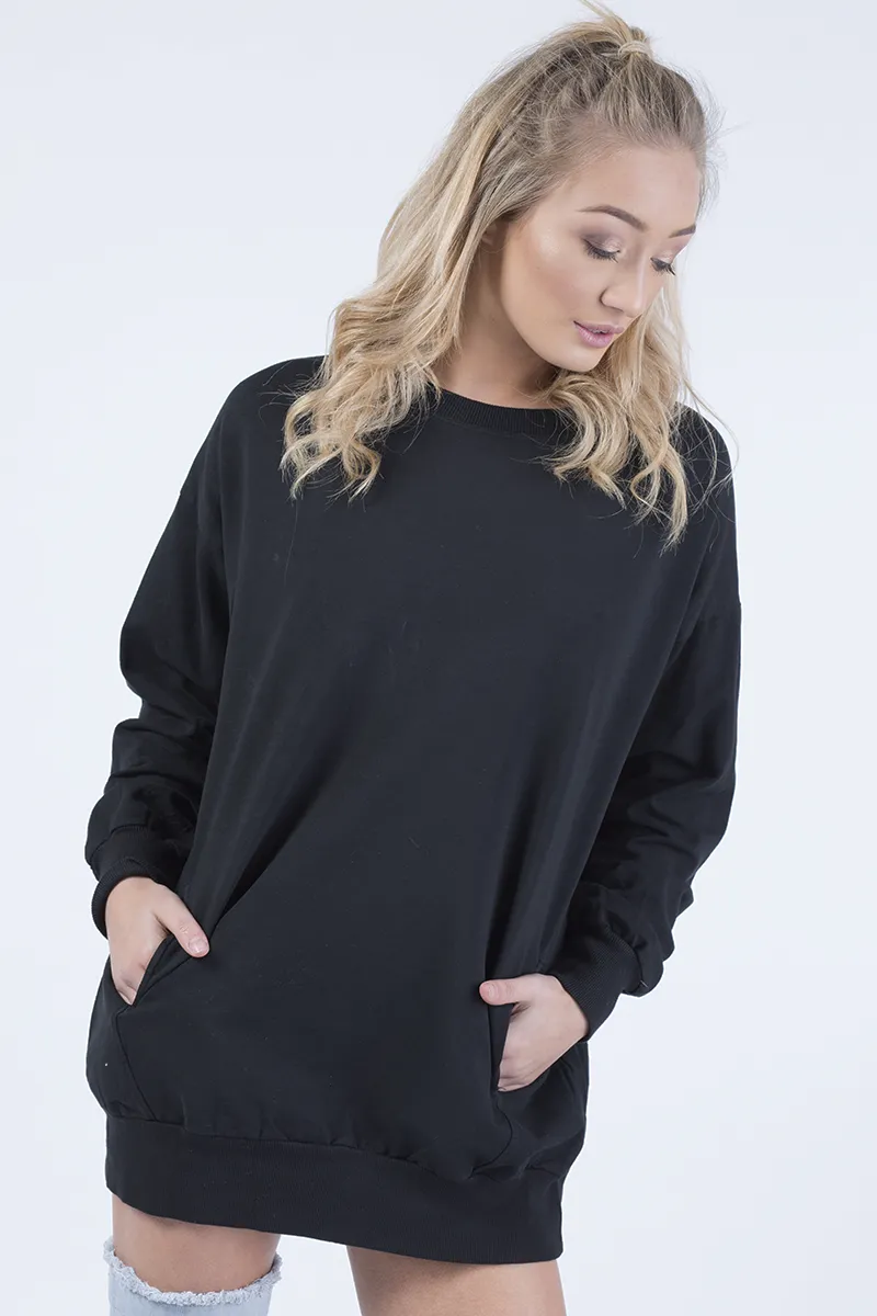 Black Oversized Ruched Sleeves Jumper Dress - Hayley