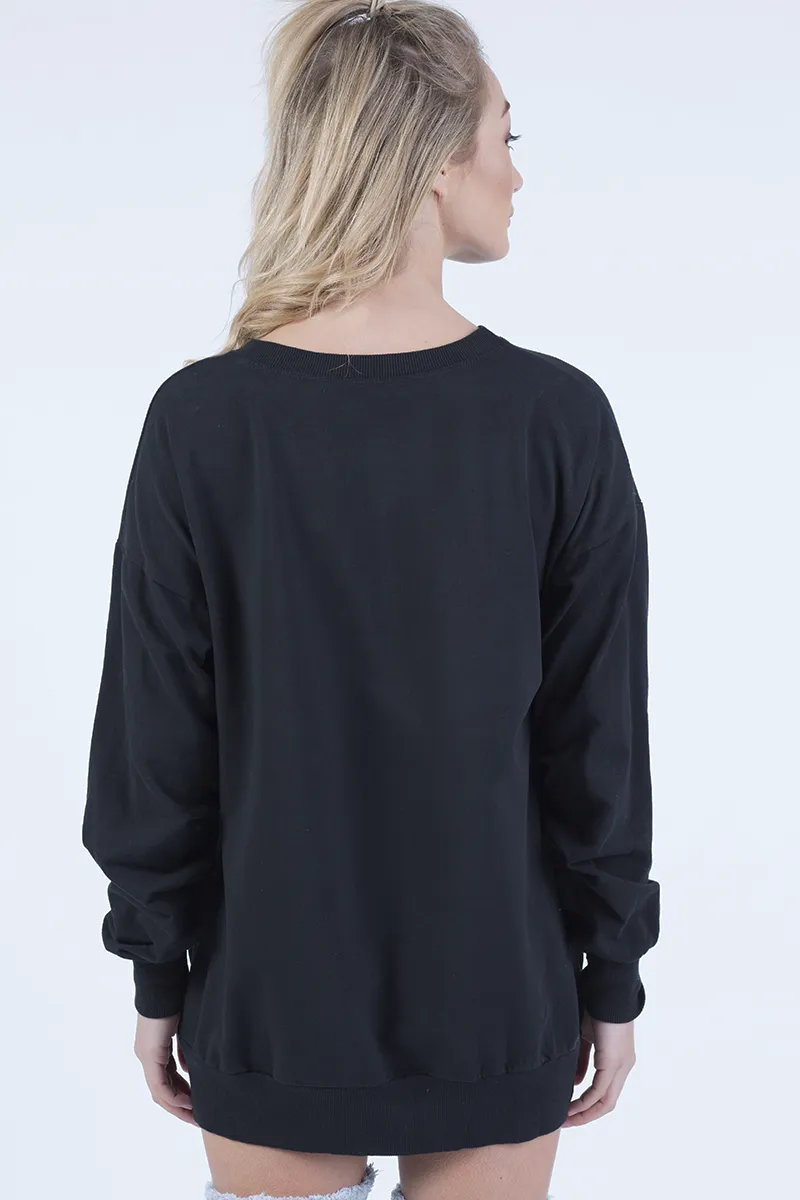 Black Oversized Ruched Sleeves Jumper Dress - Hayley