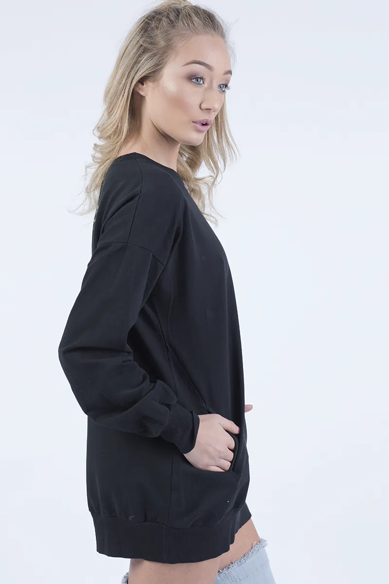 Black Oversized Ruched Sleeves Jumper Dress - Hayley