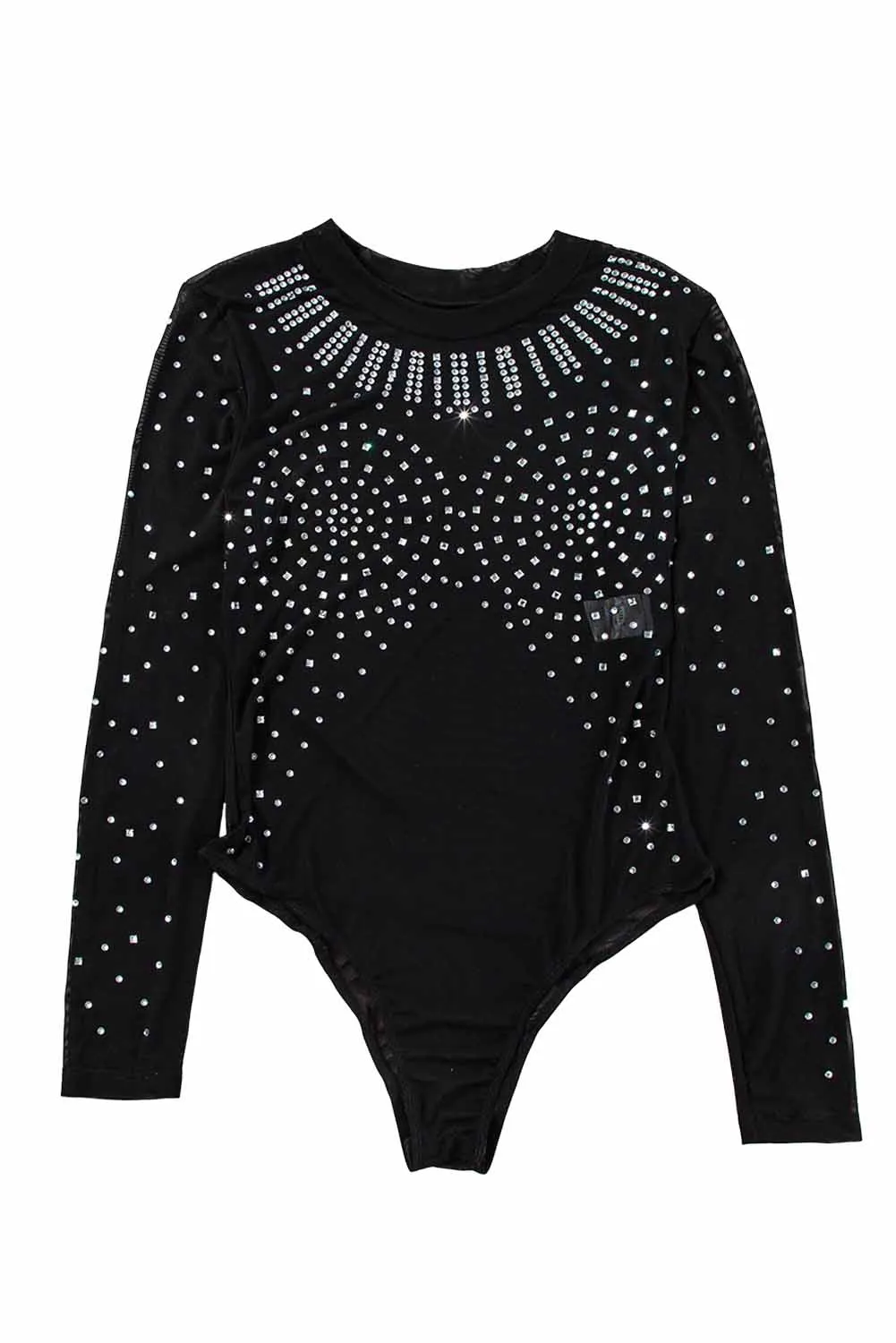 Black Rhinestone Sheer Mesh Slim Fit Bodysuit: Shine, Sparkle, and Slay