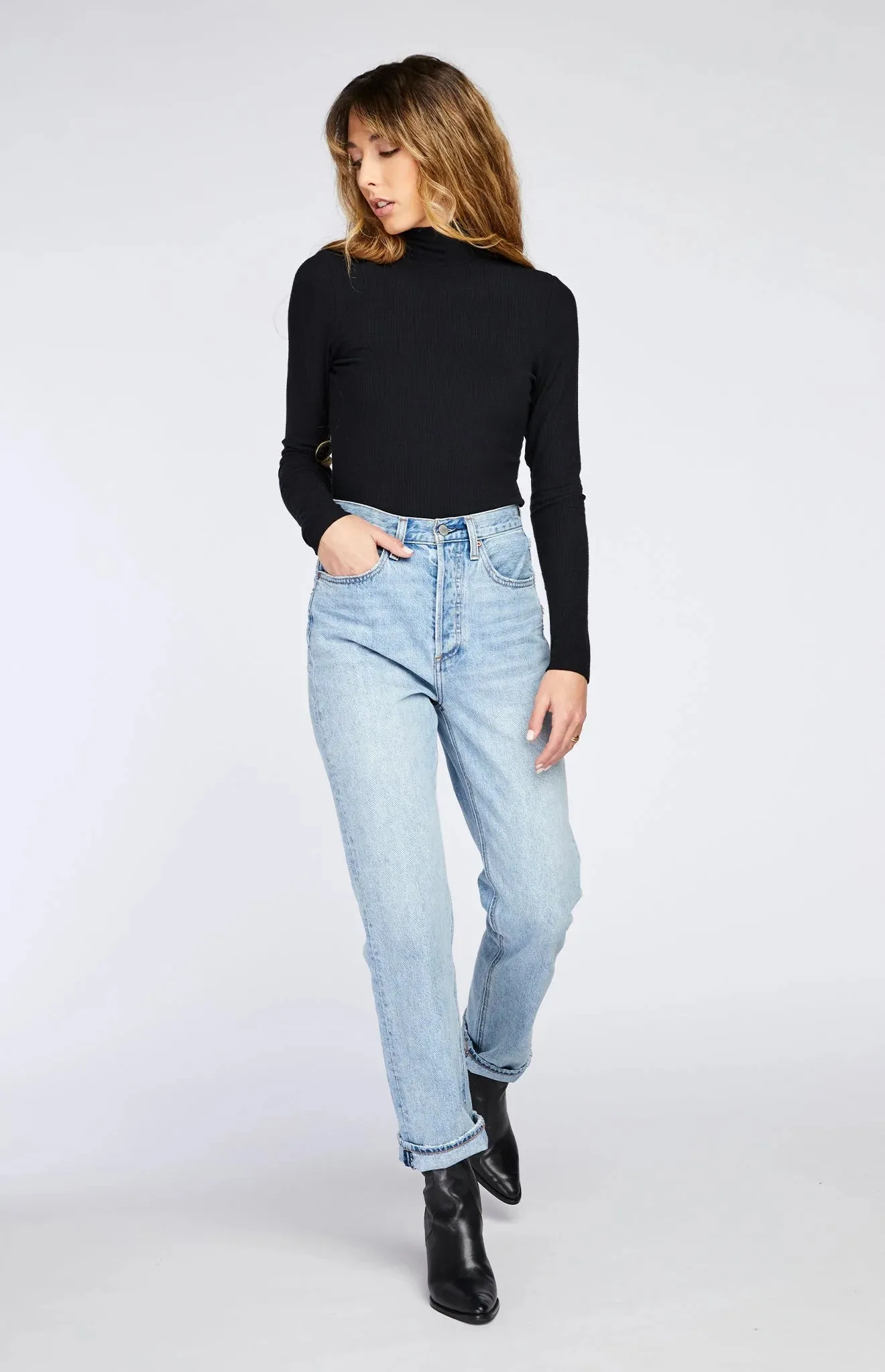 Black Ribbed Turtleneck Noah Top