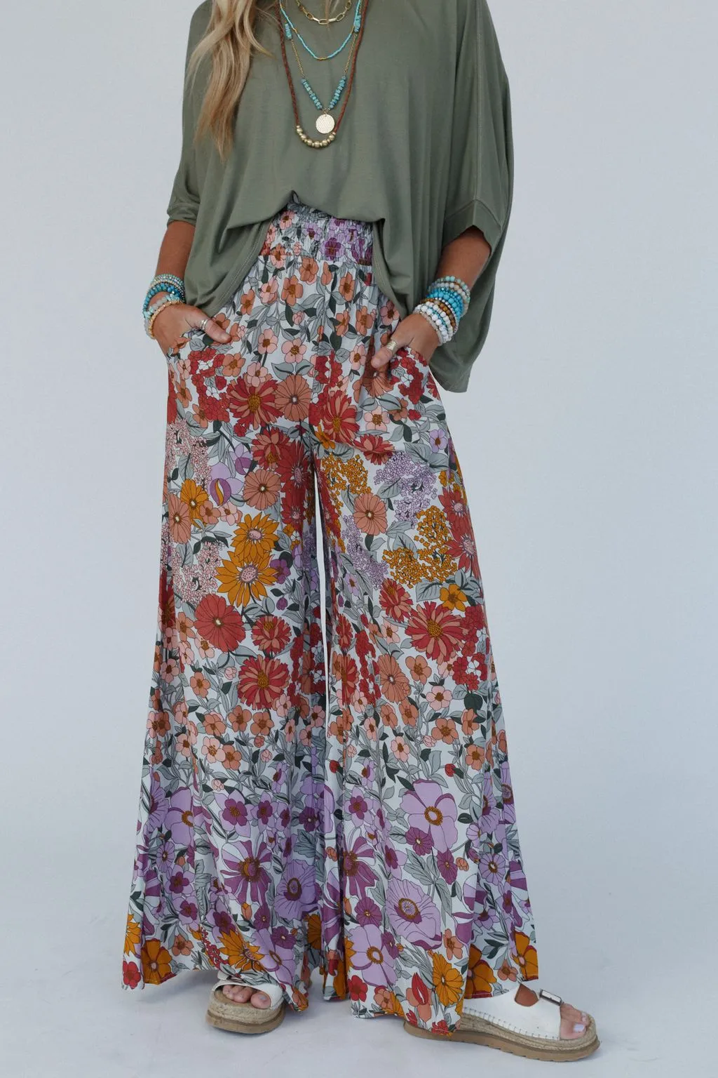 Blissful Burst Floral Pants - Purple