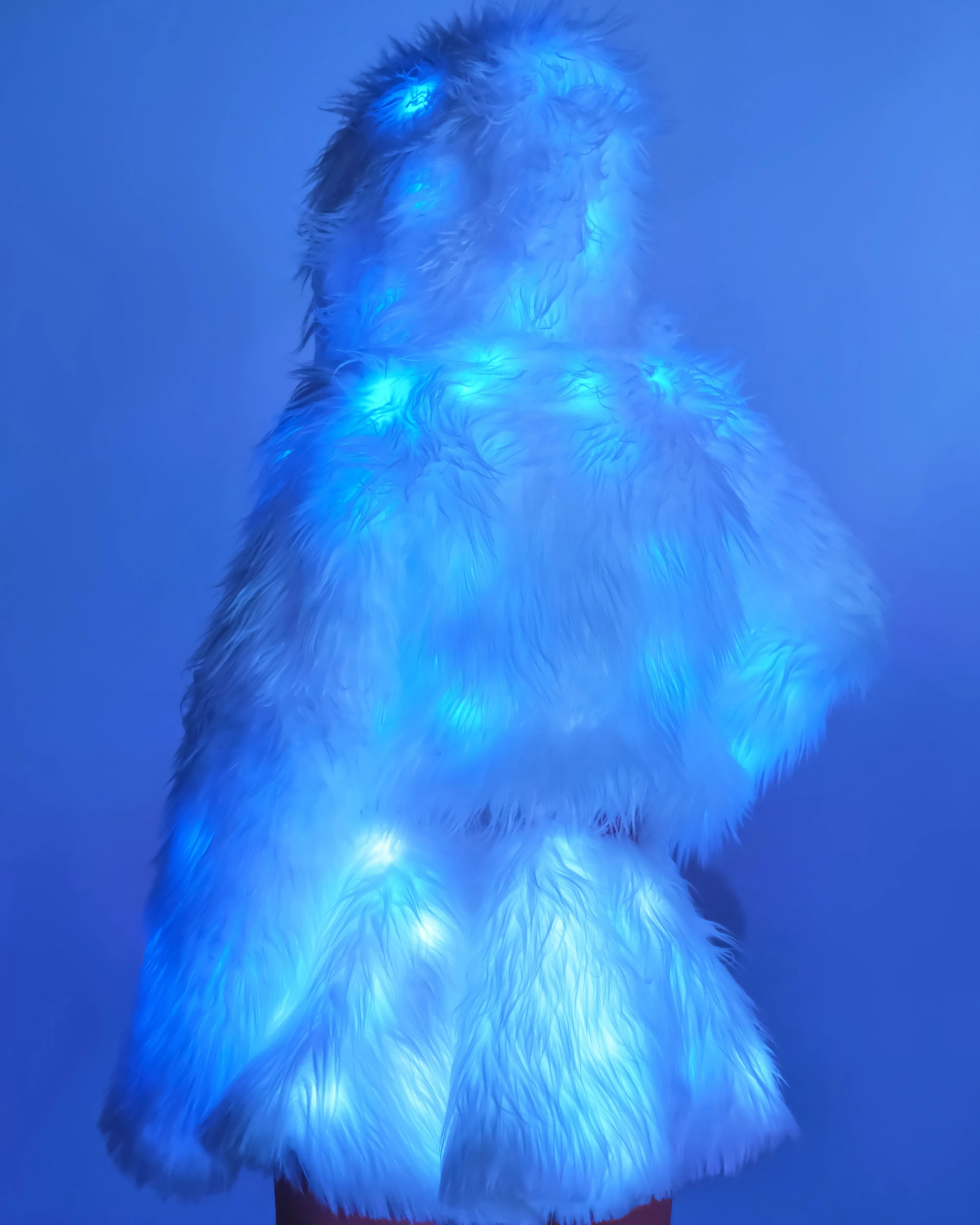 Blue LED White Furry Cropped Hooded Jacket