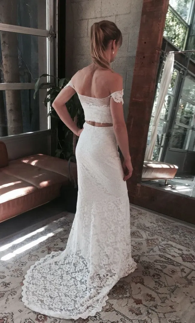 Boho Two Piece Lace Sheath Wedding Dress