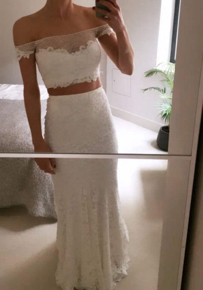 Boho Two Piece Lace Sheath Wedding Dress