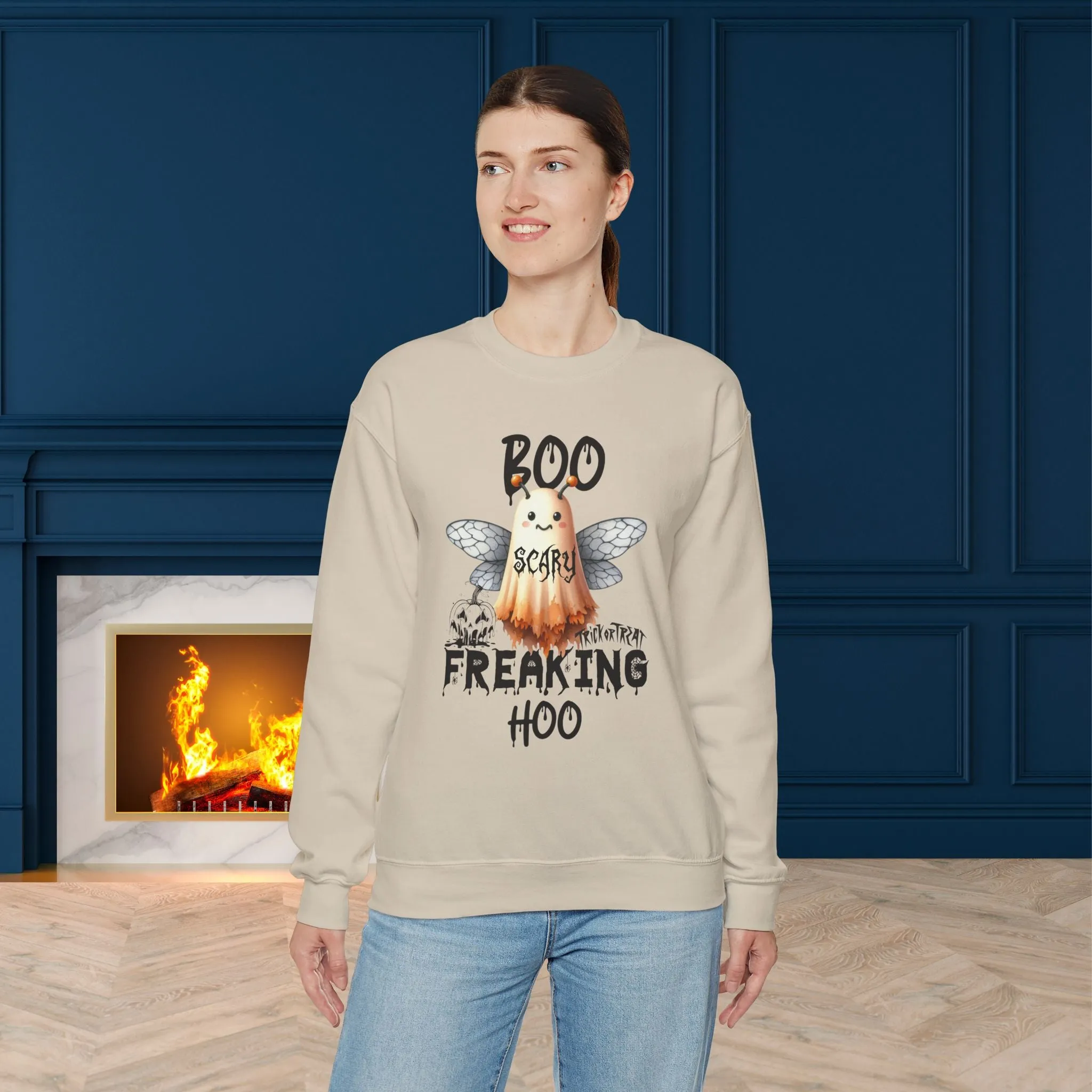 Boo Freaking Hoo Halloween Sweatshirt, Happy Halloween Sweatshirt - Unisex Heavy Blend Crewneck, Halloween Sweatshirt, Cute Spooky Ghost sweatshirt.