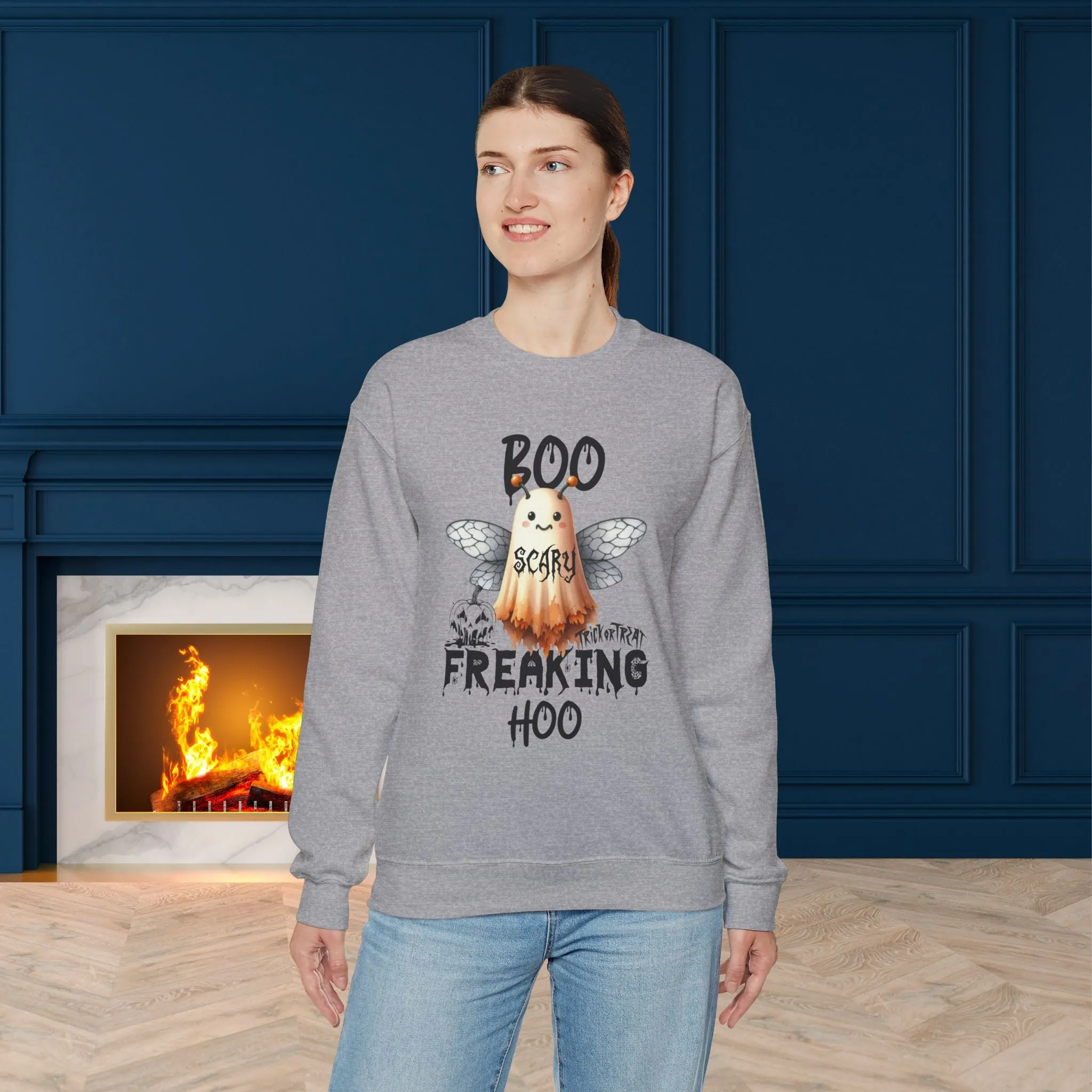 Boo Freaking Hoo Halloween Sweatshirt, Happy Halloween Sweatshirt - Unisex Heavy Blend Crewneck, Halloween Sweatshirt, Cute Spooky Ghost sweatshirt.