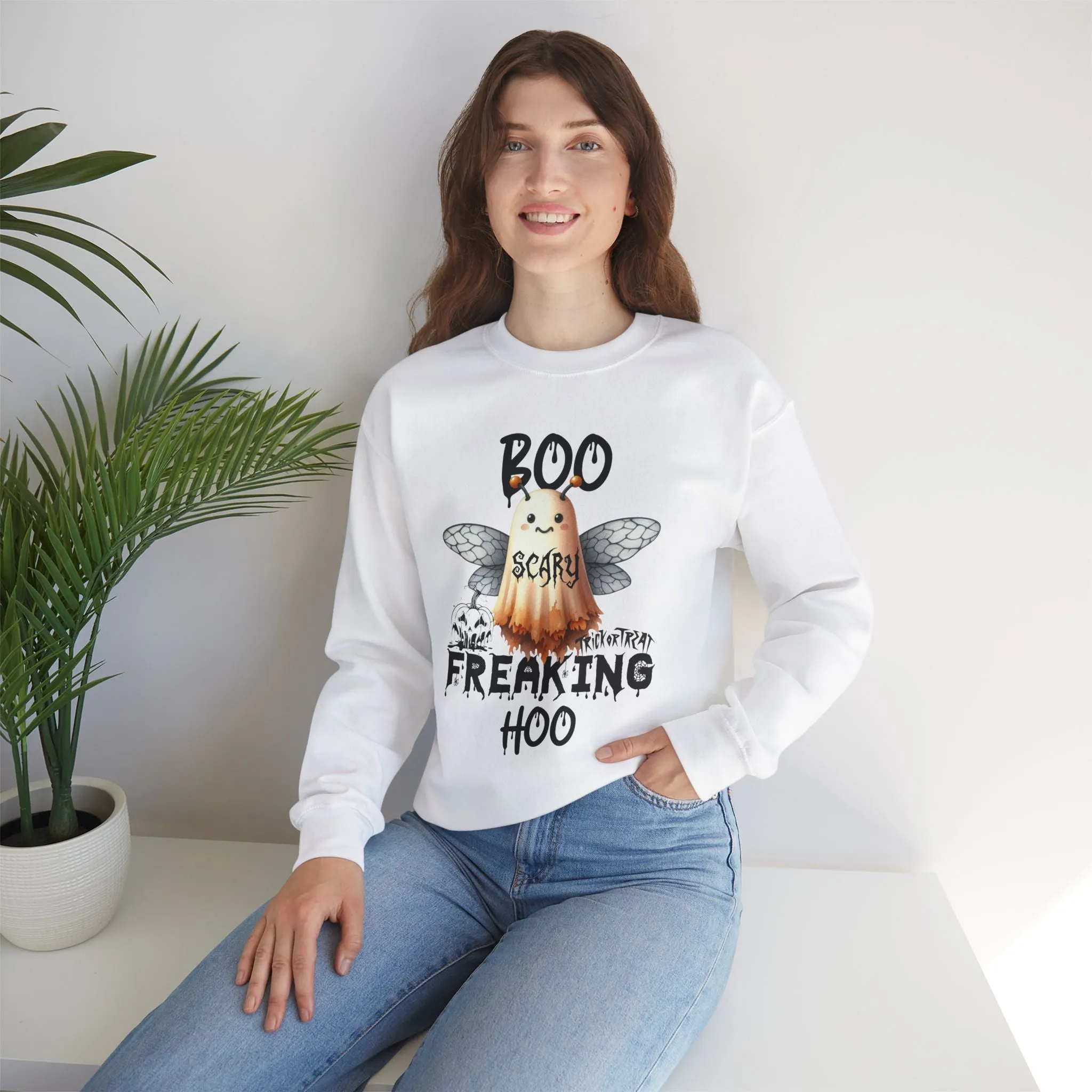 Boo Freaking Hoo Halloween Sweatshirt, Happy Halloween Sweatshirt - Unisex Heavy Blend Crewneck, Halloween Sweatshirt, Cute Spooky Ghost sweatshirt.