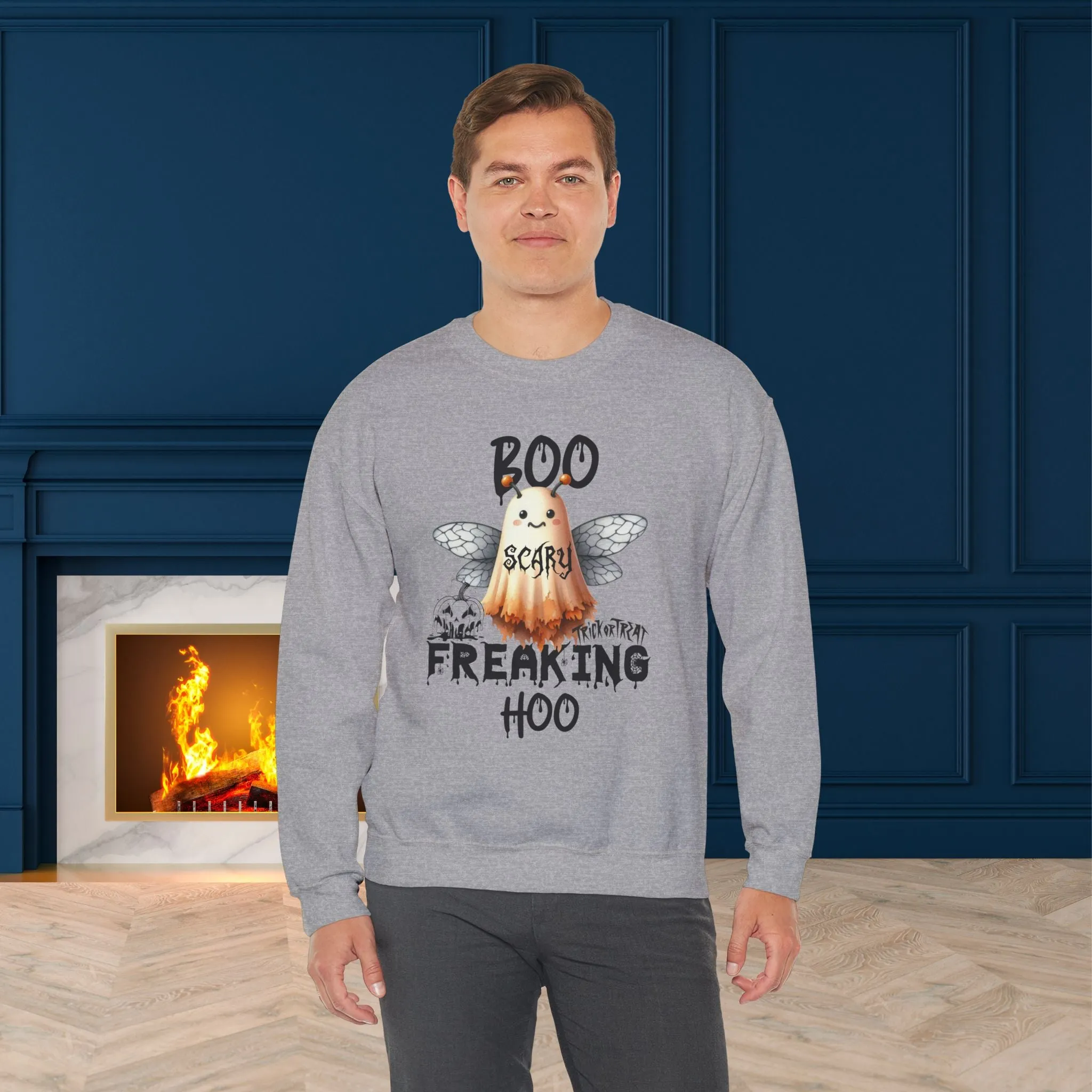 Boo Freaking Hoo Halloween Sweatshirt, Happy Halloween Sweatshirt - Unisex Heavy Blend Crewneck, Halloween Sweatshirt, Cute Spooky Ghost sweatshirt.