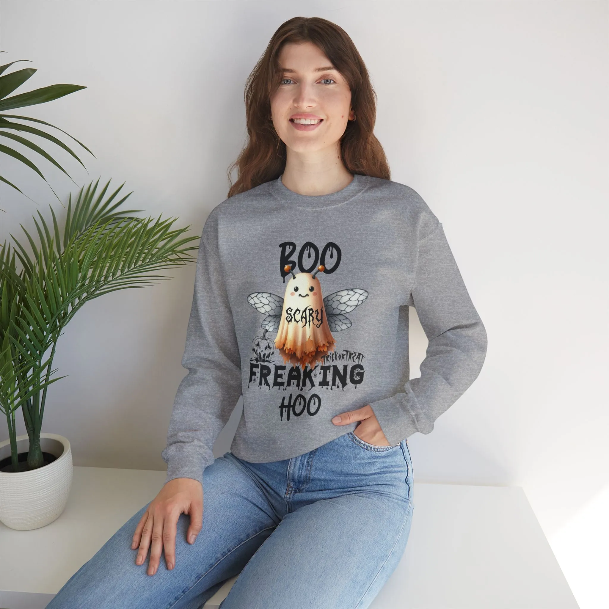 Boo Freaking Hoo Halloween Sweatshirt, Happy Halloween Sweatshirt - Unisex Heavy Blend Crewneck, Halloween Sweatshirt, Cute Spooky Ghost sweatshirt.