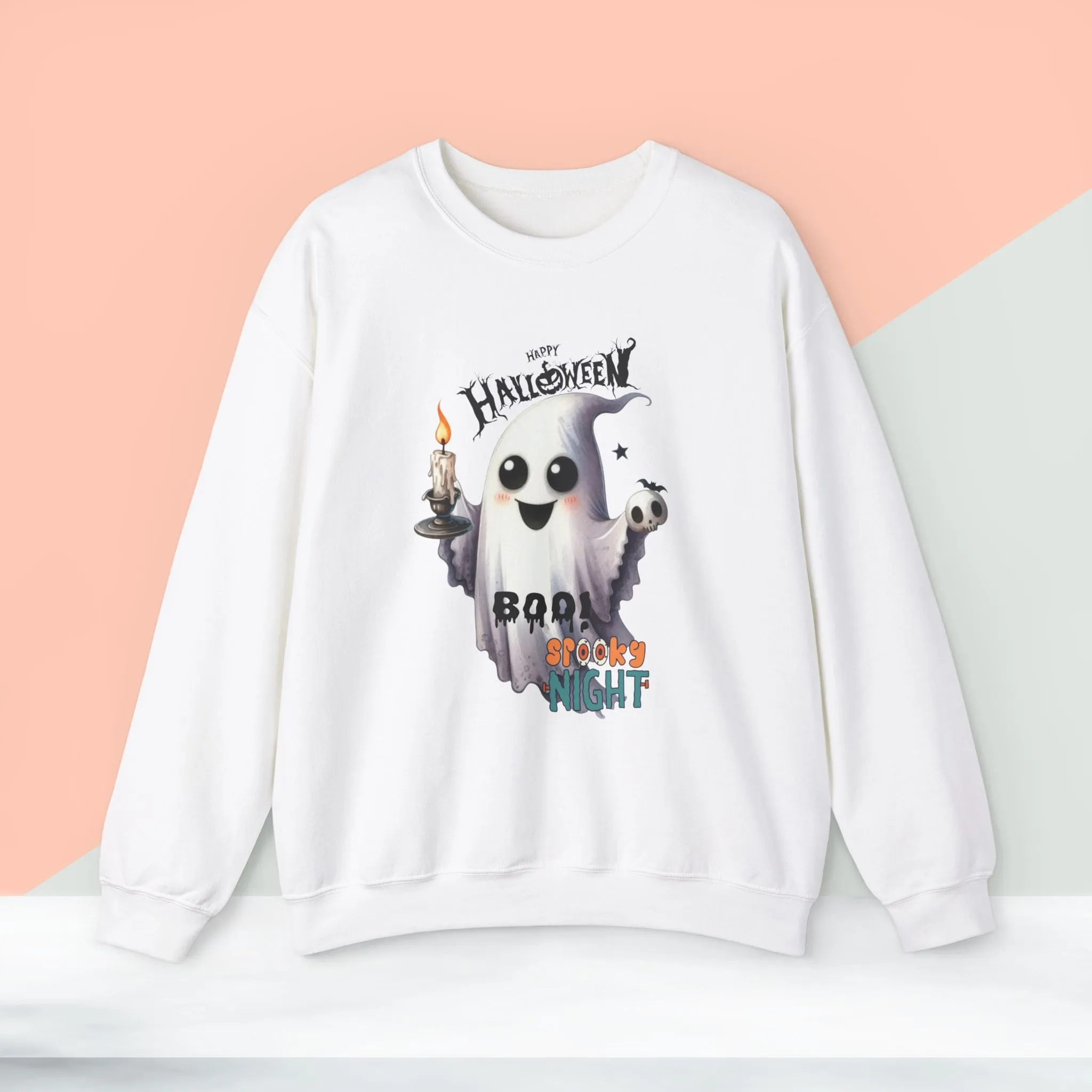 Boo Spooky Night Happy Halloween Sweatshirt, Happy Halloween Sweatshirt - Unisex Heavy Blend Crewneck, Halloween Sweatshirt, Cute Spooky Ghost sweatshirt.