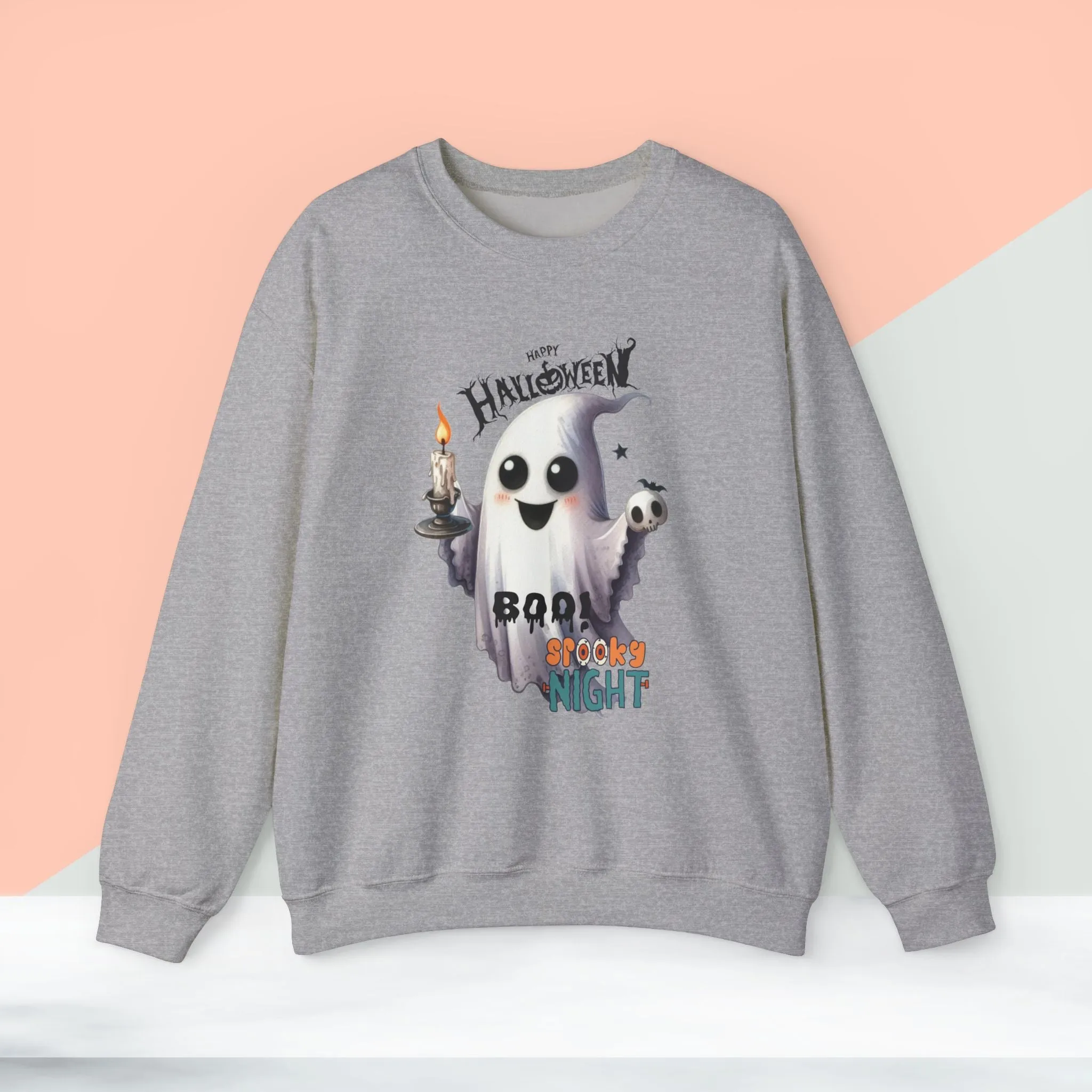 Boo Spooky Night Happy Halloween Sweatshirt, Happy Halloween Sweatshirt - Unisex Heavy Blend Crewneck, Halloween Sweatshirt, Cute Spooky Ghost sweatshirt.