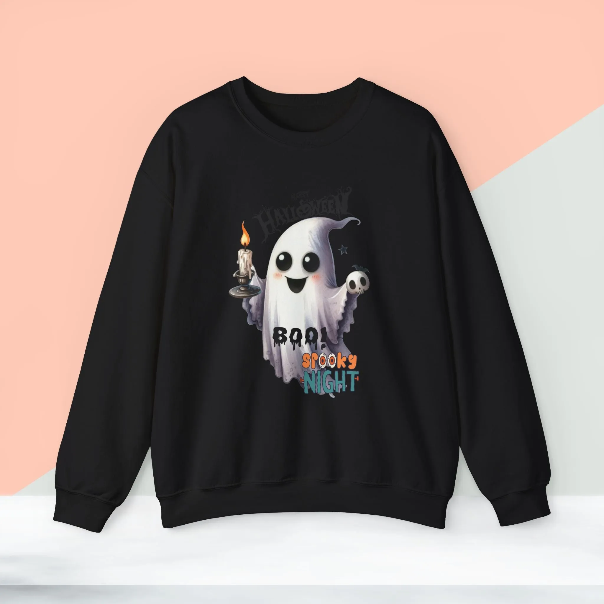 Boo Spooky Night Happy Halloween Sweatshirt, Happy Halloween Sweatshirt - Unisex Heavy Blend Crewneck, Halloween Sweatshirt, Cute Spooky Ghost sweatshirt.