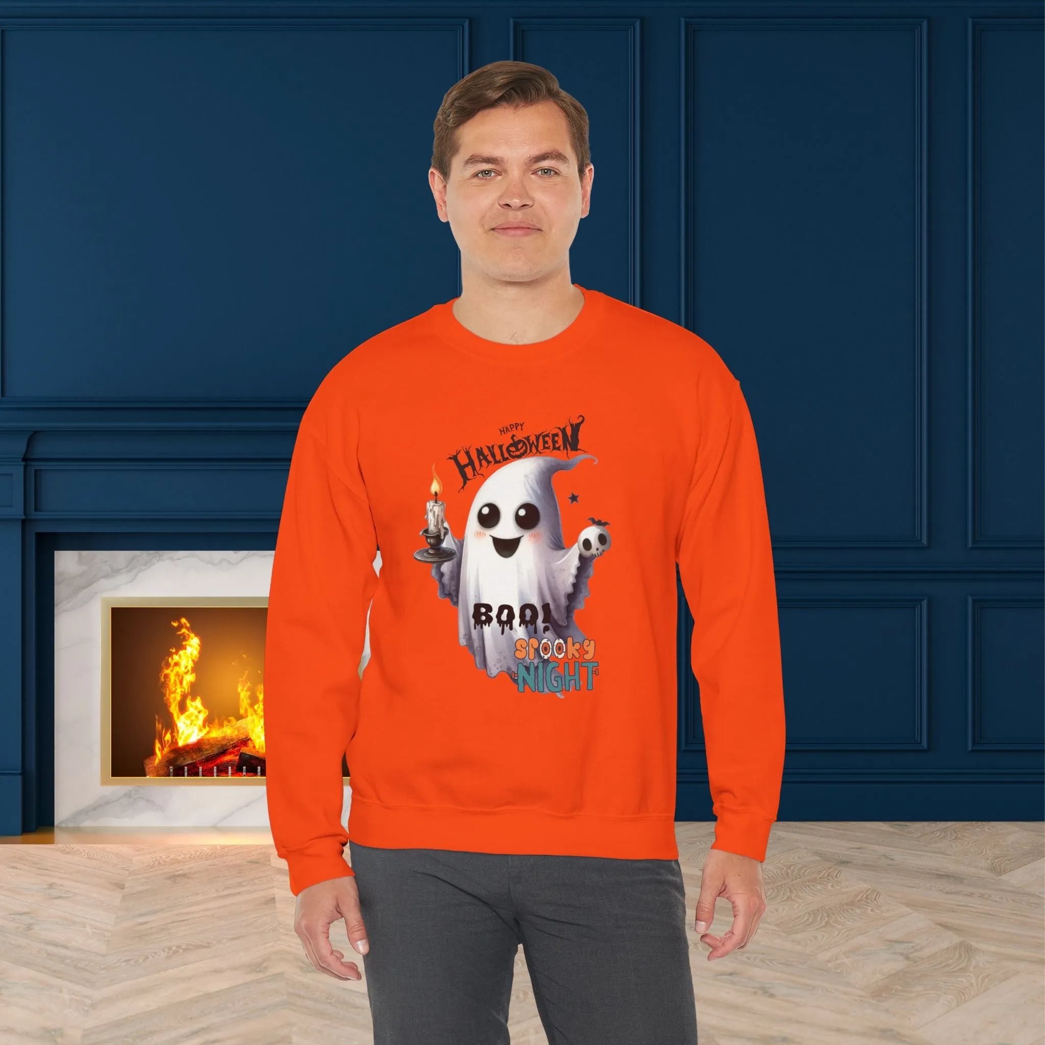 Boo Spooky Night Happy Halloween Sweatshirt, Happy Halloween Sweatshirt - Unisex Heavy Blend Crewneck, Halloween Sweatshirt, Cute Spooky Ghost sweatshirt.