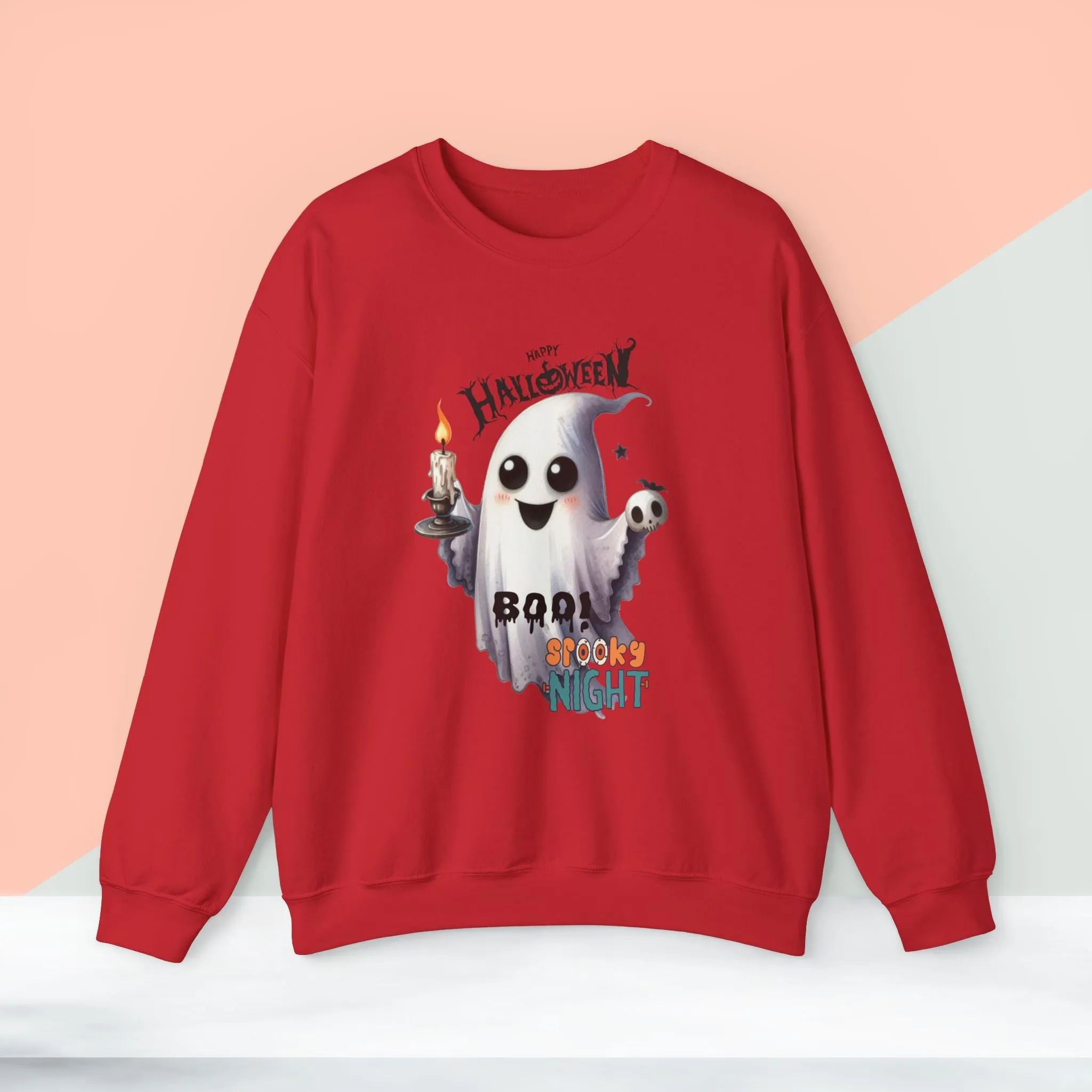 Boo Spooky Night Happy Halloween Sweatshirt, Happy Halloween Sweatshirt - Unisex Heavy Blend Crewneck, Halloween Sweatshirt, Cute Spooky Ghost sweatshirt.