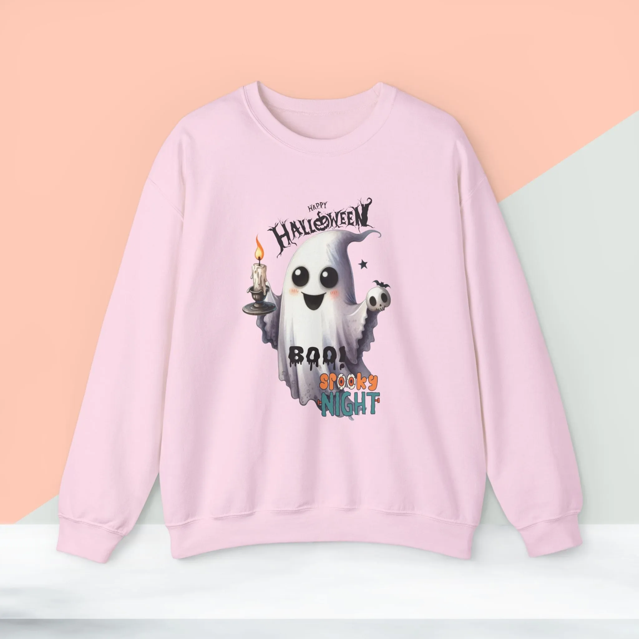 Boo Spooky Night Happy Halloween Sweatshirt, Happy Halloween Sweatshirt - Unisex Heavy Blend Crewneck, Halloween Sweatshirt, Cute Spooky Ghost sweatshirt.