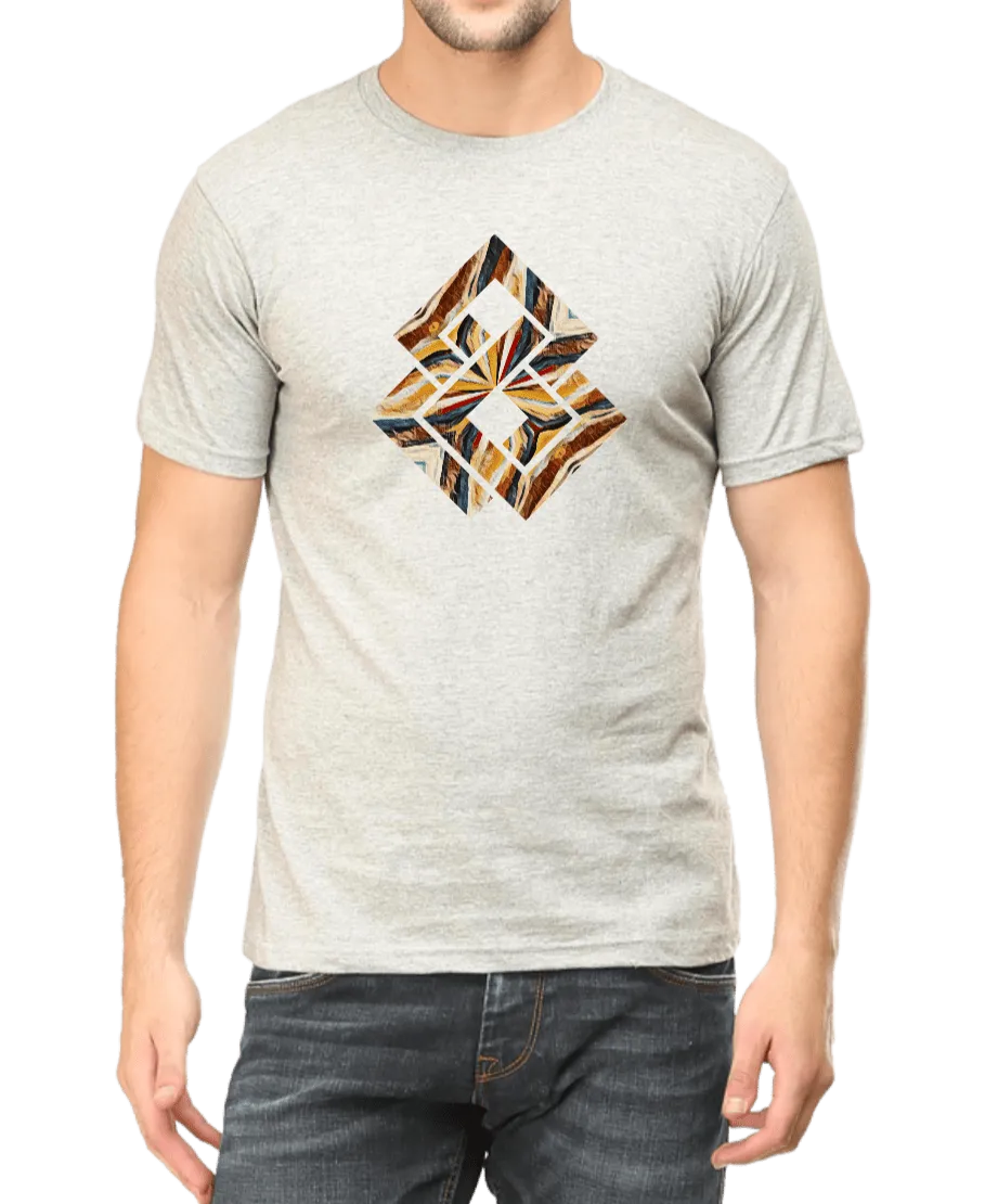 Brown & Yellow Geometric Design Men's T Shirt D02