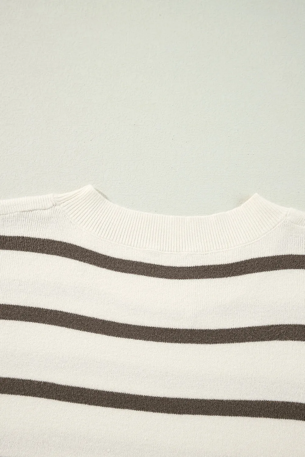 Brown Stripe Side Slits Short Sleeve Knit Top