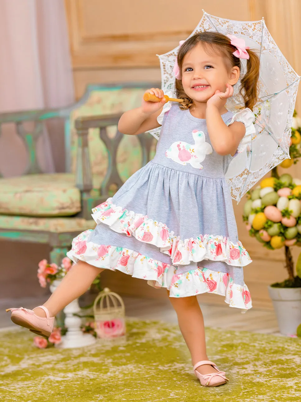 Bunny Flutter Sleeve Tiered Ruffle Dress